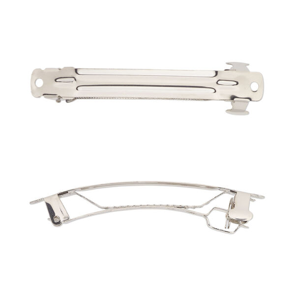 Barrette, imitation rhodium-finished steel, 79x10mm with 2 holes. Sold per pkg of 100. image number 0