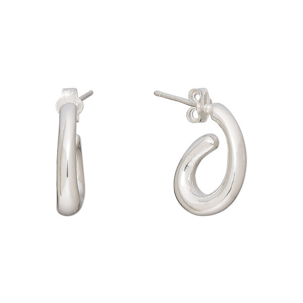 Earring, Create Compliments®, fine silver, electroformed, 16.5mm open teardrop. Sold per pair. image number 0