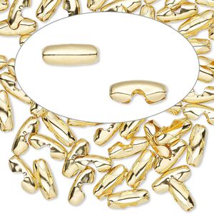 Ball chain connector, gold-plated brass, 9x3mm, fits 2.4mm ball chain. Sold per pkg of 100.