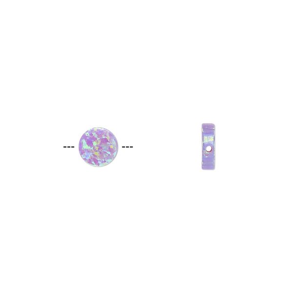 Bead, "opal" (silica and epoxy) (man-made), lavender, 6mm flat round. Sold individually. image number 0