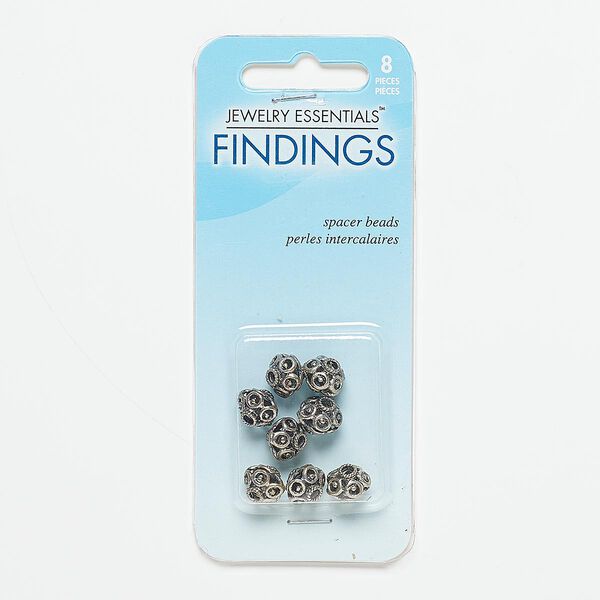 Bead, antiqued silver-finished "pewter" (zinc-based alloy), 9x8mm-10x9mm rondelle with circle and rope design, 2mm hole. Sold per pkg of 8. image number 0
