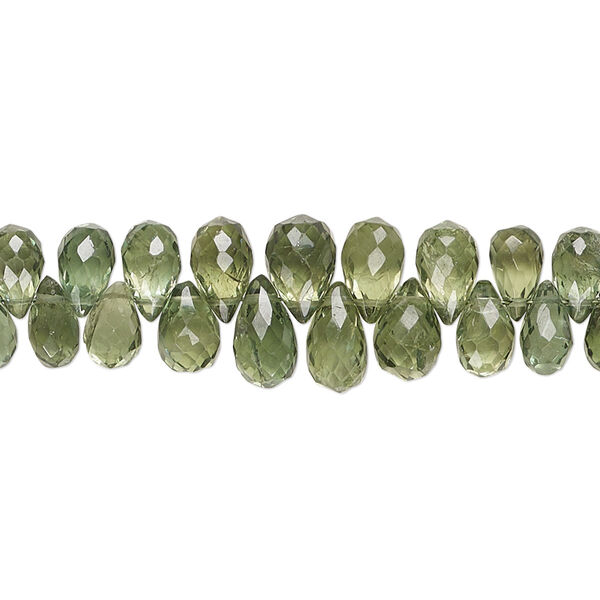 Bead, green apatite (natural), 5x3mm-8x5mm graduated hand-cut top-drilled faceted briolette, B grade, Mohs hardness 5. Sold per 8-inch strand, approximately 90 beads. image number 0