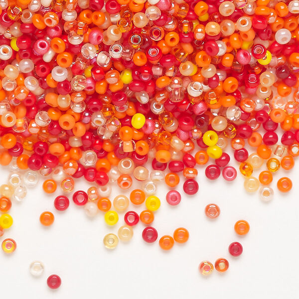 Seed bead mix, Preciosa Czech glass, pkg/50g, #11 round, opaque multi-orange. image number 0
