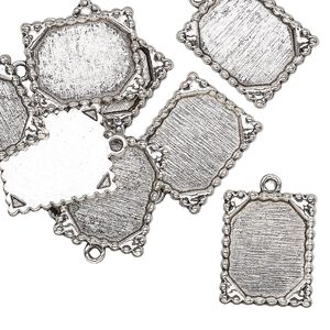 Drop, glue-in, antique silver-finished "pewter" (zinc-based alloy), 21x17mm single-sided frame rectangle with 18x14mm rectangle setting. Sold per pkg of 10.