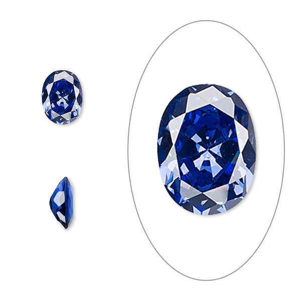 Gem, cubic zirconia, spinel blue, 8x6mm faceted oval, Mohs hardness 8-1/2. Sold per pkg of 2. image number 0