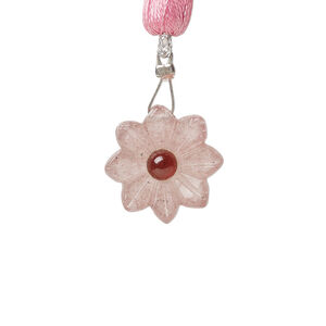 Strawberry quartz / garnet 1pkg1, top-drilled hand-cut 1sided carved flower bead natural, 16mm