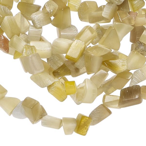 Bead, cat's eye glass (fiber optic glass), khaki, small chip. Sold per 32-inch strand. image number 0