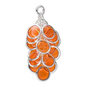 Focal, epoxy and silver-plated brass, orange, 32x16mm round cluster. Sold per pkg of 4.