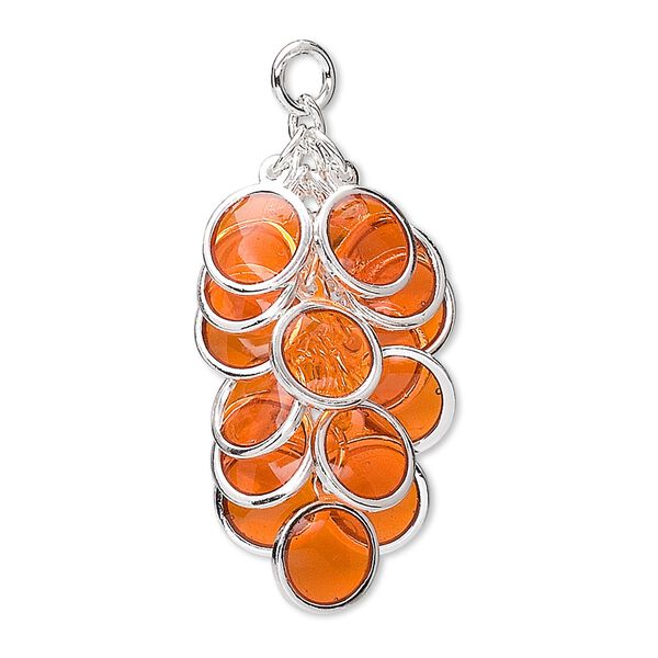 Focal, epoxy and silver-plated brass, orange, 32x16mm round cluster. Sold per pkg of 4. image number 0