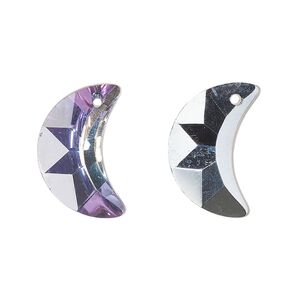 Drop, glass, opaque clear vitrail light, 20x13mm moon. Sold per pkg of 4.