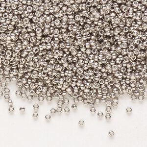 Seed bead, Miyuki, glass, pkg/35g, #15 rocaille, opaque galvanized pewter, (RR-1095).