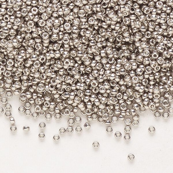 Seed bead, Miyuki, glass, pkg/35g, #15 rocaille, opaque galvanized pewter, (RR-1095). image number 0