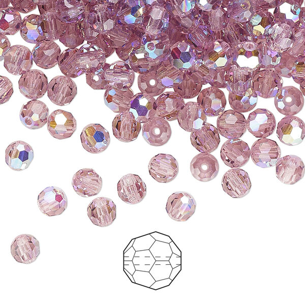 Bead 24pk light amethyst AB, Preciosa Czech crystal 4mm round image number 0