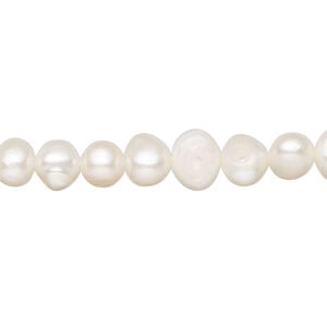Freshwater pearl 1pkg1, semi-round / flat-sided potato, 15 inch white 6-8mm cultured