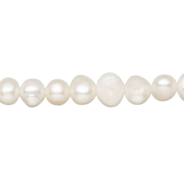 Freshwater pearl 1pkg1, semi-round / flat-sided potato, 15 inch white 6-8mm cultured image number 0