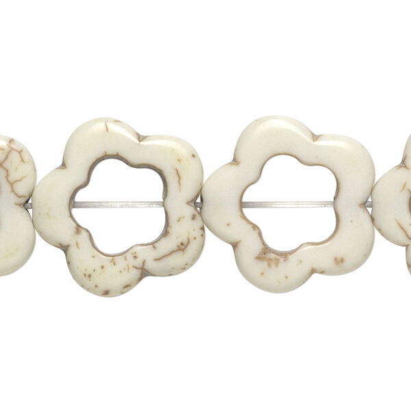 Bead, magnesite (stabilized), white, 18-20mm open flower with 10mm hole, C grade, Mohs hardness 3-1/2 to 4. Sold per 15-inch strand. image number 0