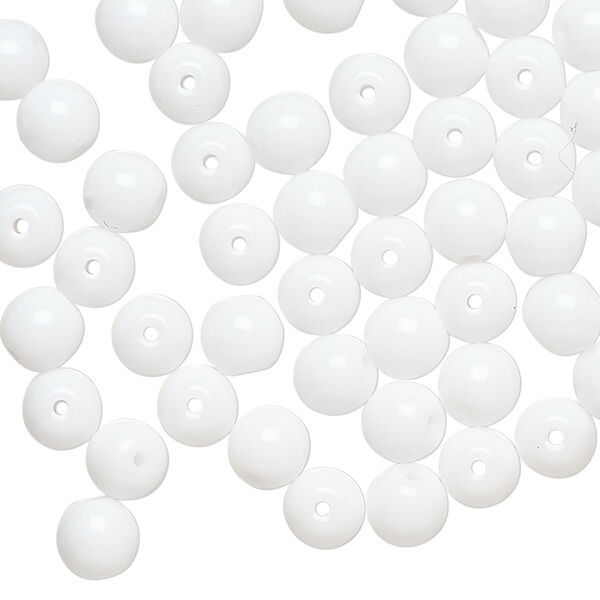 Bead, Czech glass druk 1pkg60, opaque white, 6mm round. image number 0