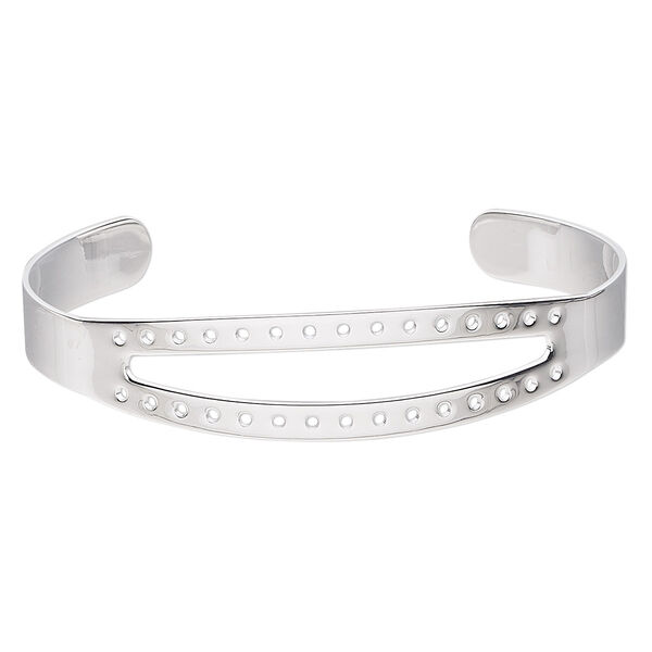 Bracelet component, cuff, silver-plated brass, 1/2 inch wide with 45x6mm open marquise and 30 holes, adjustable from 6-1/2 to 7-1/2 inches. Sold individually. image number 0