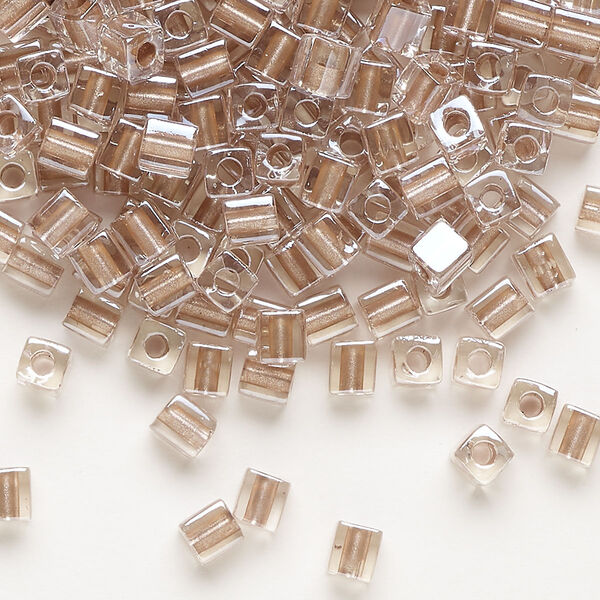 Seed bead, Miyuki, glass, pkg/25g, 3.5-3.7mm square, transparent metallic copper inside dyed color clear (SB-2602). image number 0