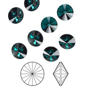 Chaton 8pk emerald foil back, Crystal Passions® 8.16-8.41mm rivoli SS39 1122