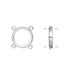 Link, fine silver, 13mm round with open back and 12mm round setting, 4 loops. Sold per pkg of 2.