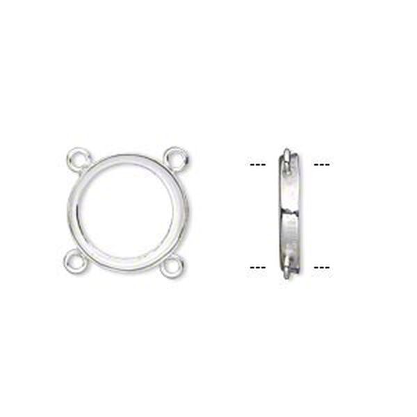 Link, fine silver, 13mm round with open back and 12mm round setting, 4 loops. Sold per pkg of 2. image number 0