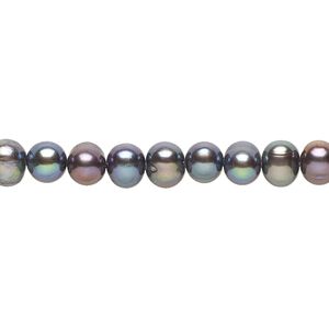 Pearl, cultured freshwater (dyed), peacock, 5mm semi-round, C+ grade, Mohs hardness 2-1/2 to 4. Sold per 15-1/2" to 16" strand.