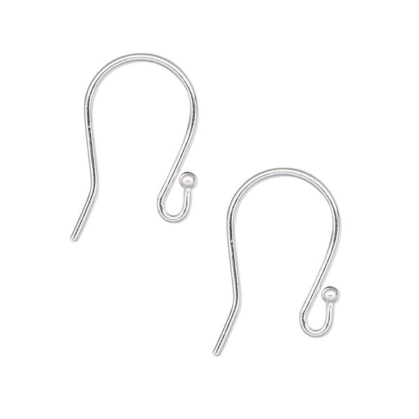 Ear wire, silver-plated brass, 17mm fishhook with 2mm ball and open loop, 19 gauge. Sold per pkg of 5 pairs. image number 0