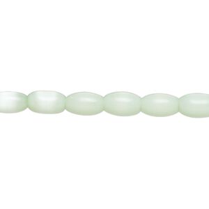 Bead, fiber optic glass, pkg/14 inch, opaque light green, 6x4-8x6mm center-drilled oval.