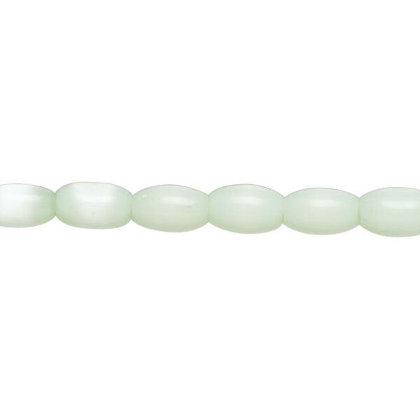 Bead, fiber optic glass, pkg/14 inch, opaque light green, 6x4-8x6mm center-drilled oval. image number 0