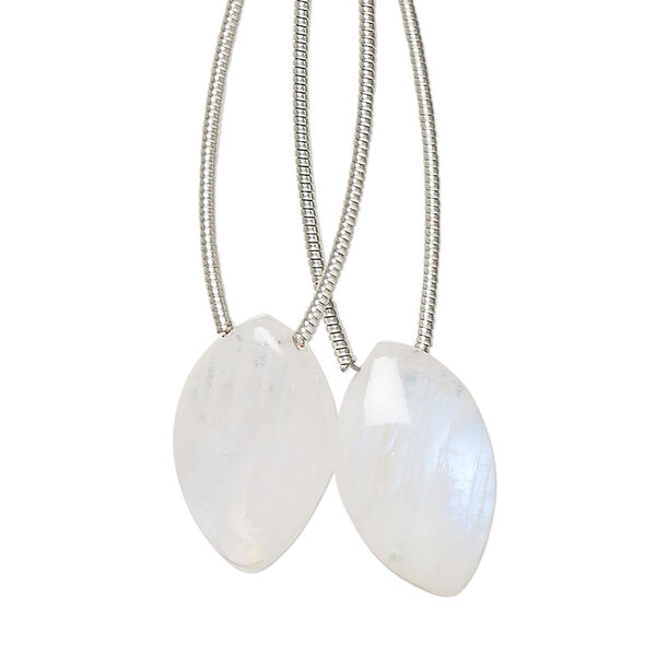 Rainbow moonstone 1pkg2, hand-cut top-drilled puffed marquise bead natural B grade, 18x11mm image number 0