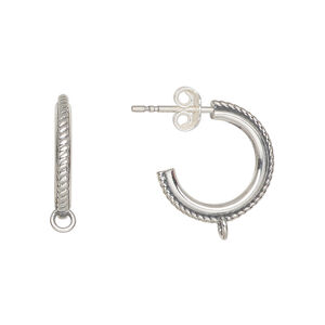 Earring hoop 1pkg2 sterling silver, 16mm 0.75 twisted round / closed loop / earnuts, antiqued 1 pair