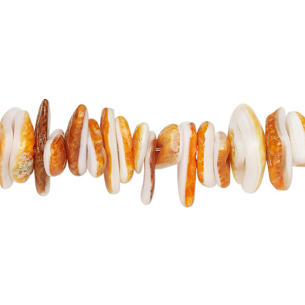 Bead, spiny oyster shell (natural), medium to large hand-cut chip, Mohs hardness 3-1/2. Sold per 15-1/2" to 16" strand. image number 0