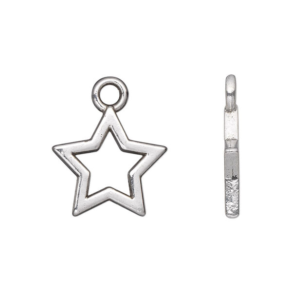 Charm, antique silver-plated "pewter" (zinc-based alloy), 17x17mm double-sided open star. Sold per pkg of 20. image number 0