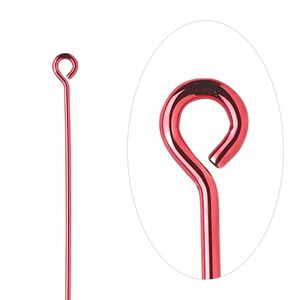 Eye pin, electro-coated brass, red, 2 inches, 21 gauge. Sold per pkg of 10.