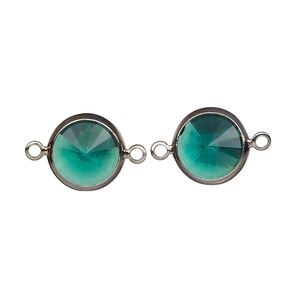 Link, Vintage Crystal™, crystal and gunmetal-plated brass, emerald, 12mm rivoli. Sold per pkg of 2.