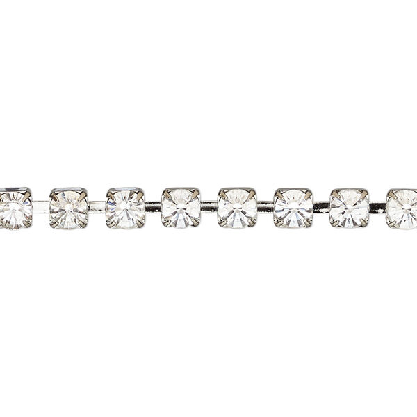 Cupchain, VINTAGE Crystal™, imitation rhodium-plated brass and crystal, crystal clear, 4.2mm square. Sold per pkg of 1 meter. image number 0