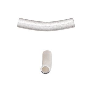 Bead, silver-plated brass, 23x5mm textured curved tube. Sold per pkg of 10.