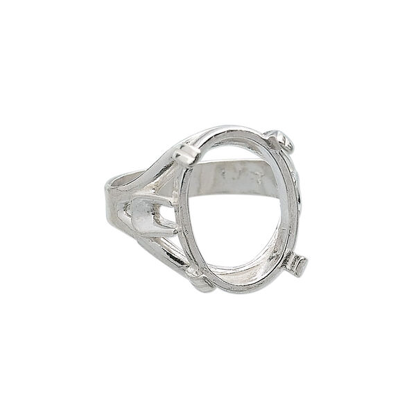Ring, sterling silver, 18x13mm oval 4-prong setting, size 8. Sold individually. image number 0