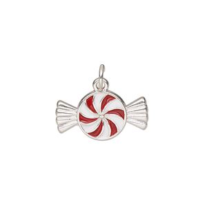 Charm, silver-finished "pewter" (zinc-based alloy), 19.5x11mm candy mint. Sold per pkg of 4.