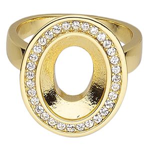 Ring, Almost Instant Jewelry®, crystals and gold-plated "pewter" (zinc-based alloy), crystal clear, 21x17mm oval with 14x10mm oval setting, size 8. Sold individually.