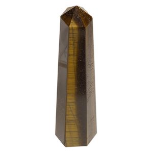 Tigereye 1pkg1, hand-cut undrilled 6-sided point tower gift natural 3.5x0.75 to 4x1 inch