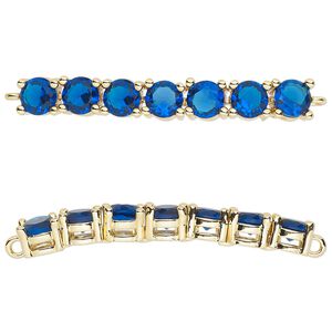 Focal, cubic zirconia and gold-plated brass, sapphire, 40x5mm curved rectangle. Sold individually.