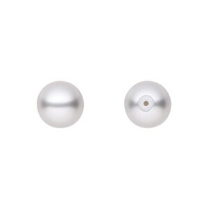 Pearl 4pk light grey, Preciosa Czech crystal 10mm half-drilled round