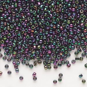 Seed bead, Dyna-Mites™, glass, pkg/1/2kg, #11 round, opaque iris rainbow bronze, (924R 11/0 RR).