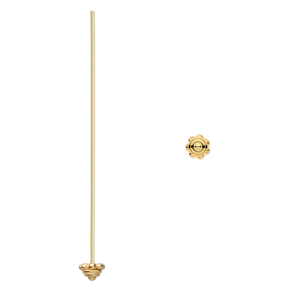 Head pin, gold-finished sterling silver, 2 inches with 5mm rondelle, 21 gauge. Sold per pkg of 2. image number 0
