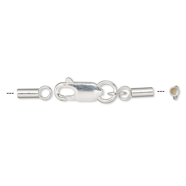 Clasp, lobster claw, sterling silver and steel, 28x4mm with crimp ends, 1mm inside diameter. Sold per pkg of 10. image number 0