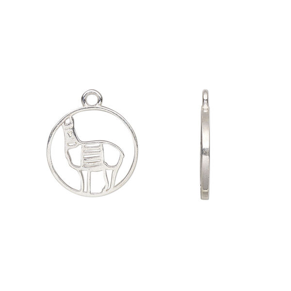Charm Amoracast® 1pkg1 sterling silver, 12mm 2-sided open llama round image number 0