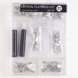 Flat back mix, crystal, pkg/597, 3.00-4.80mm round, SS12 / SS16 / SS20, crystal clear.