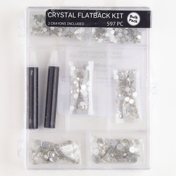 Flat back mix, crystal, pkg/597, 3.00-4.80mm round, SS12 / SS16 / SS20, crystal clear. image number 0